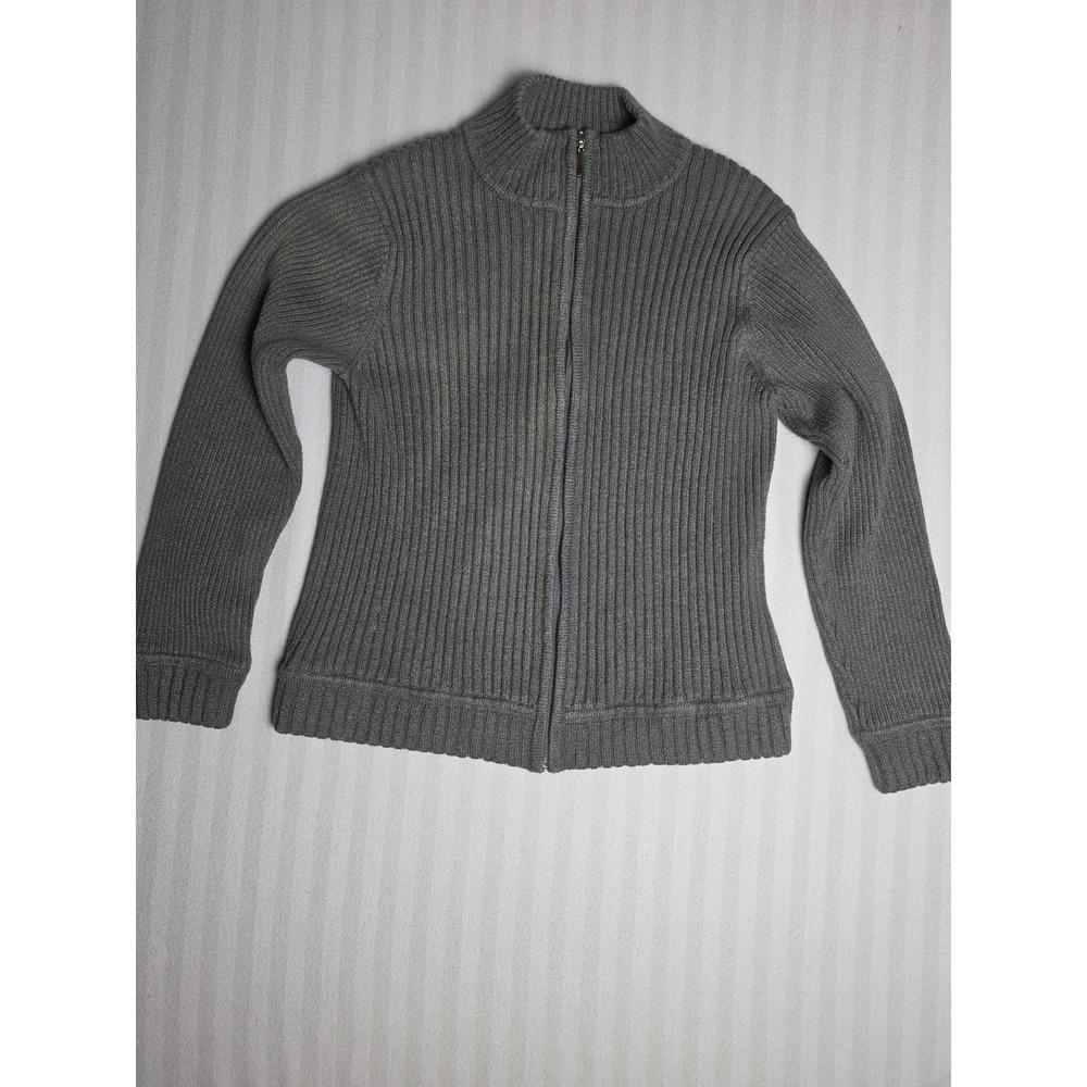 Liz Claiborne Lizsport Vintage Ribbed Full Zip Mock Neck Sweater Gray LSMU4638